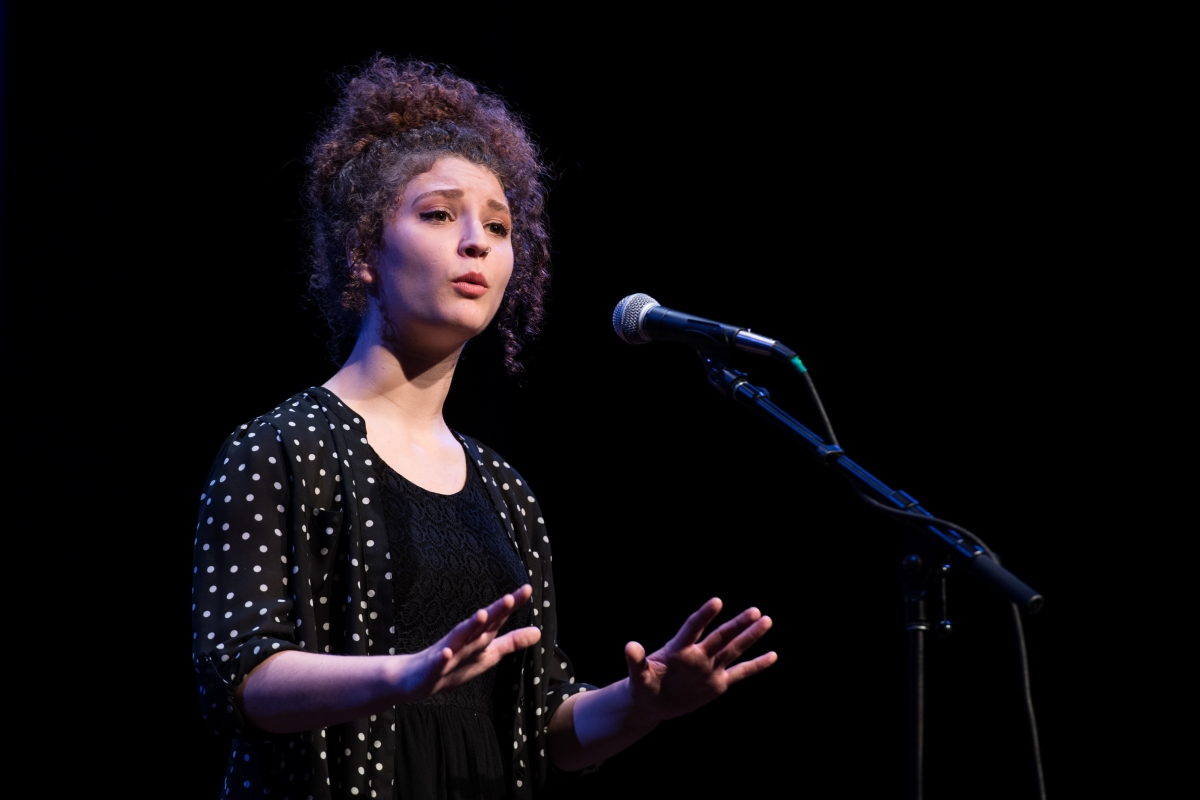 Maddie Lukomski performs at the 2017 Poetry Out Loud competition. Photo by James Kegley.