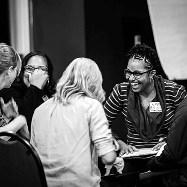Participants broke up into small groups to discuss how they, as artists and community members, will be working together to address local and structural inequities in income, employment and wealth. Photo credit – Christine Rucker