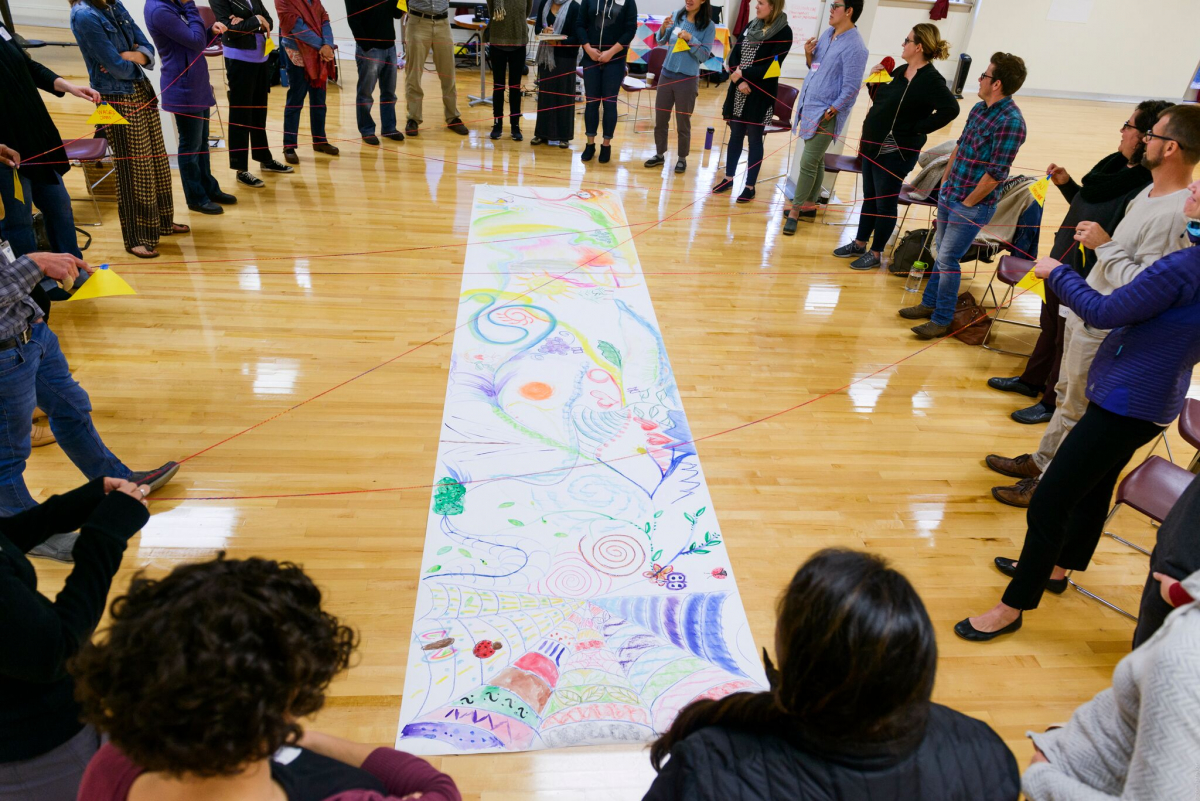 Turning Commitment into Action for Environmental Justice: A learning cohort from historically white led organizations (including local government) integrates arts and mindfulness practices in exploring environmental policy. Photo by Zorn Taylor. 