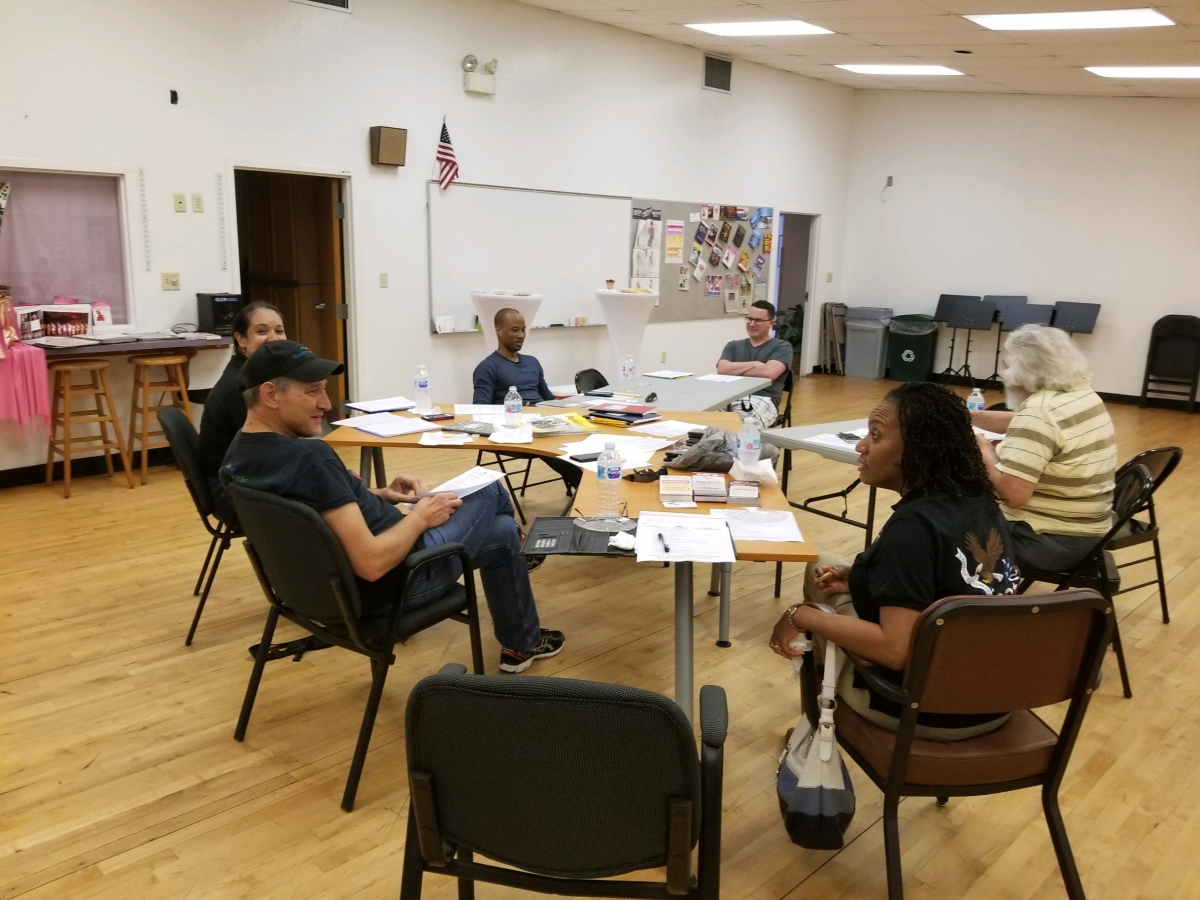 Planning and working together in a Vet Voices group at TheatreWorks Studios in Davenport, Florida. Photo by Mark Graham, Vet Voices Associate Director. 