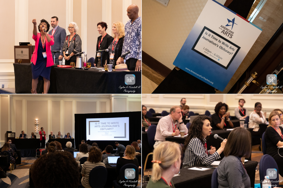 Moments of the “Is It Time to Write Arts Journalism’s Obituary?” preconference session. Photos by Ceylon Mitchell.