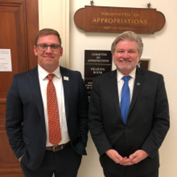 Master Gunnery Sergeant Chris Stowe, USMC Ret., and Americans for the Arts President and CEO Bob Lynch after testifying before the House Interior Subcommittee.
