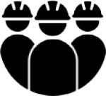 A simple icon showing the silhouettes of three people in hard hats