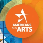 The Americans for the Arts logo in an orange circle, on a background of blue, yellow, and orange textures.