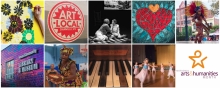 A grid of images showing artworks and cultural experiences plus the National Arts & Humanities Month logo